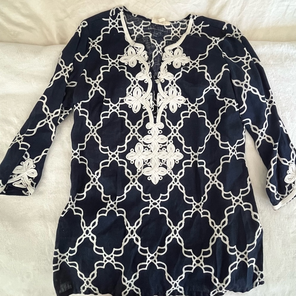 Charter Club Navy and White Tunic Top - Picture 2 of 6